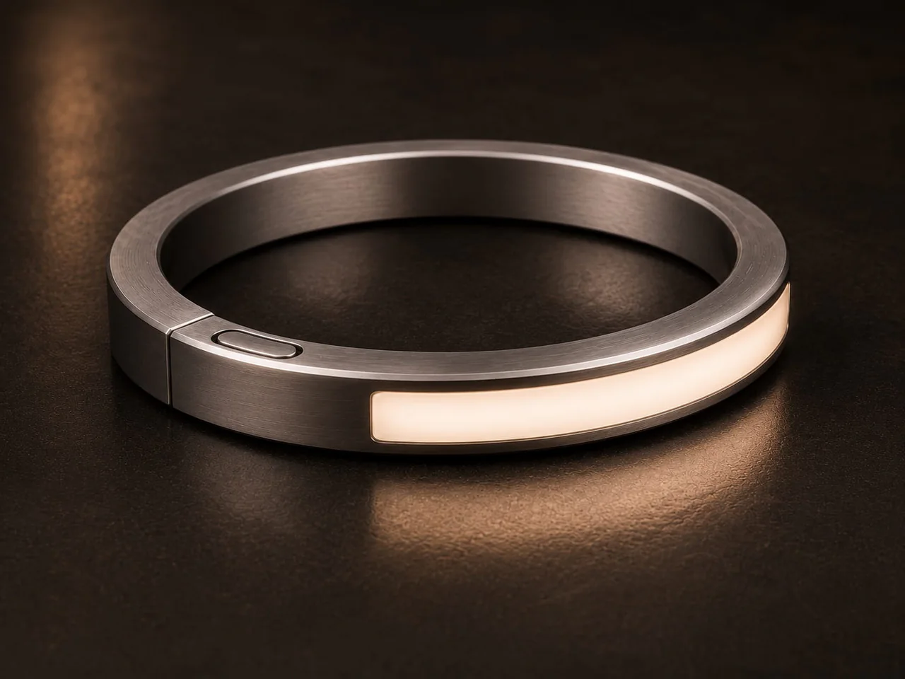 Inactive JUVEIL bangle showing the ivory inlay and side pusher.