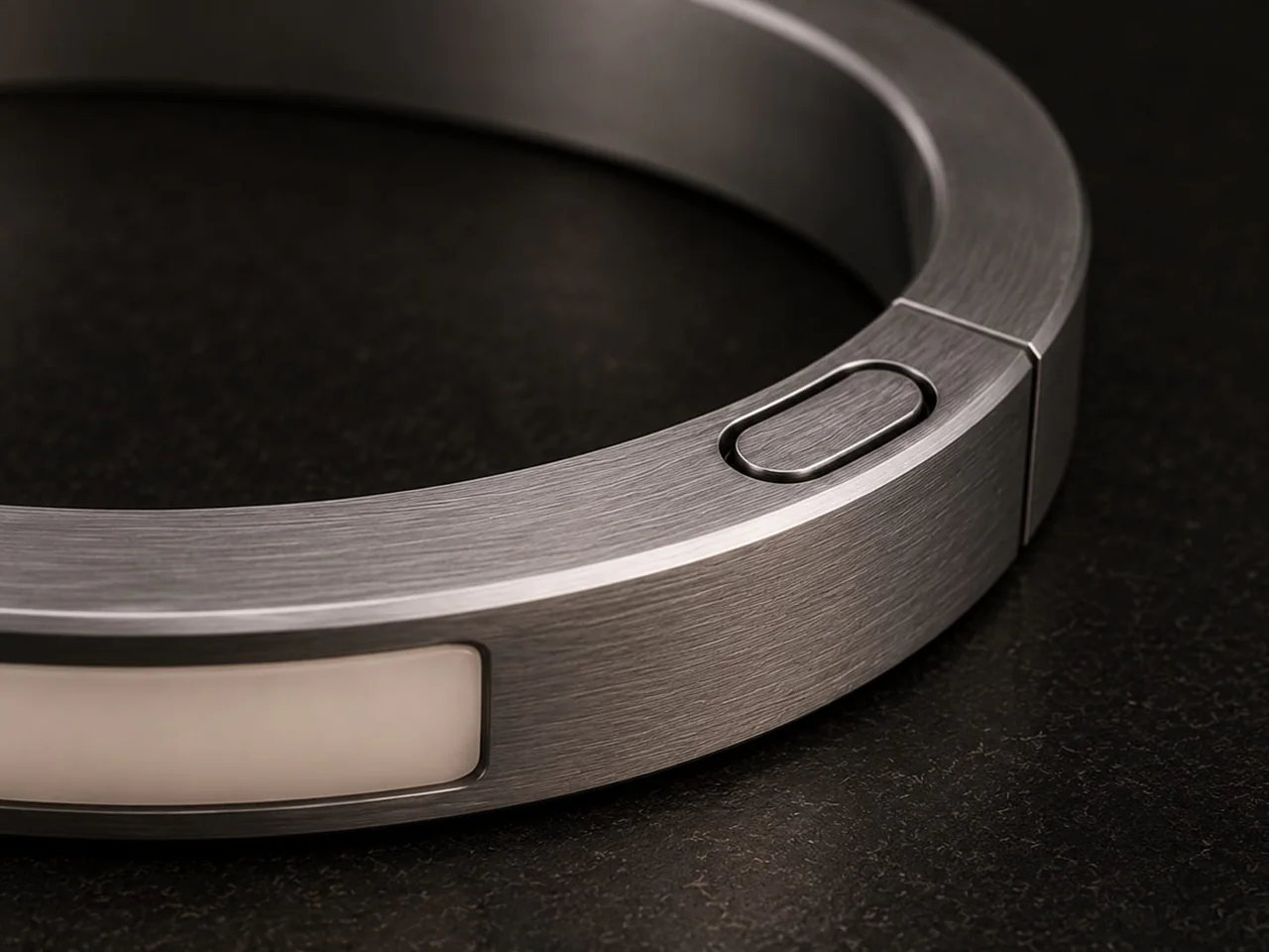 Macro view of the JUVEIL clasp, side release pusher and titanium detailing.